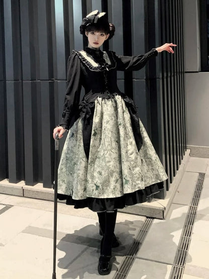 Lolita Animals One Long-Sleeve Piece Forest Print Green Elegant