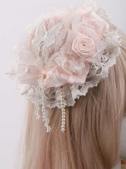 Hat White Rose Mini Butterfly Lace Pink Sweet Lolita