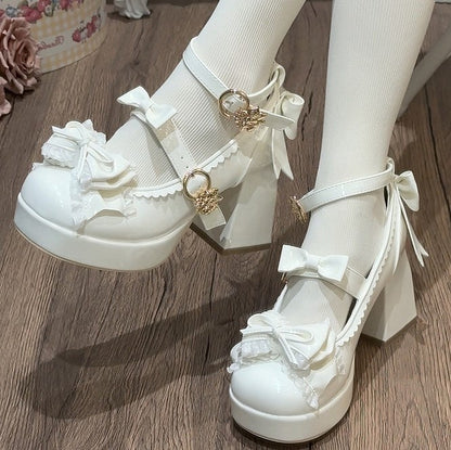 Lolita White Shoes - 8cm Jane and Strap Mary Adjustable Heel Elegant