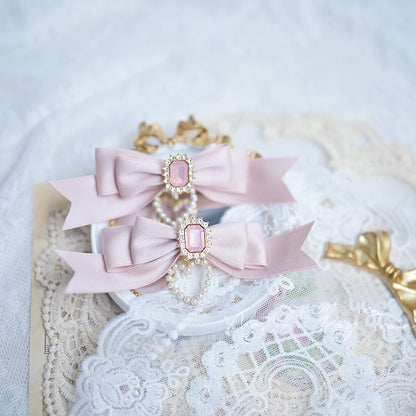 Pink/Light Blue/White Square Rhinestone Jirai Kei Bow Hairclips Dusty