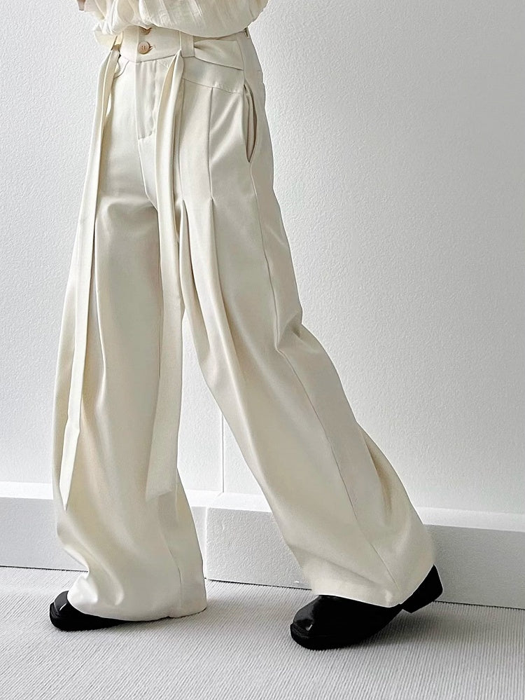 Apricot Lolita Ouji Two-Button Pants Wide-Leg Side Fly with Ribbons