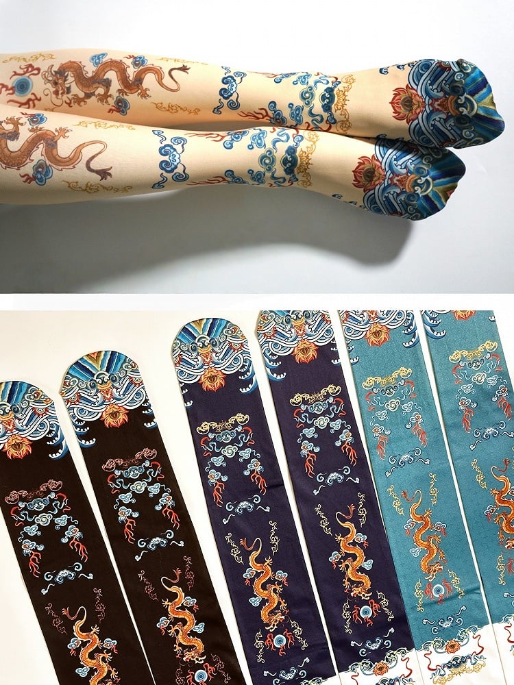 5 Han Dragon Tights Colors Robe Lolita Print