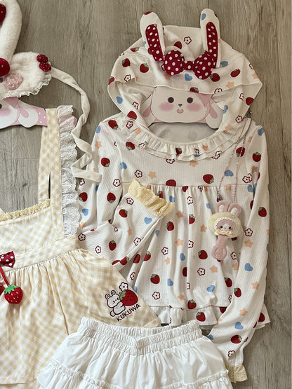Otaku Kawaii - Long Lace-trimmed Hooded White Cuffs Sleeve Top