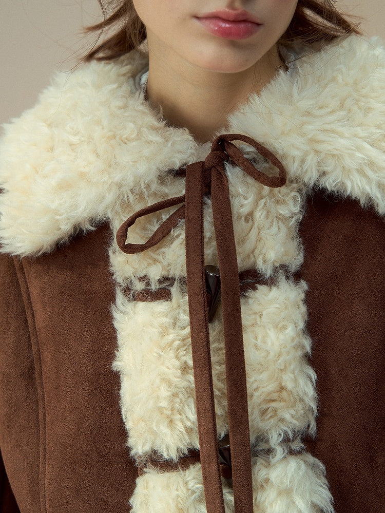 with Vintage Brown Toggle Collar Button Jacket Fur