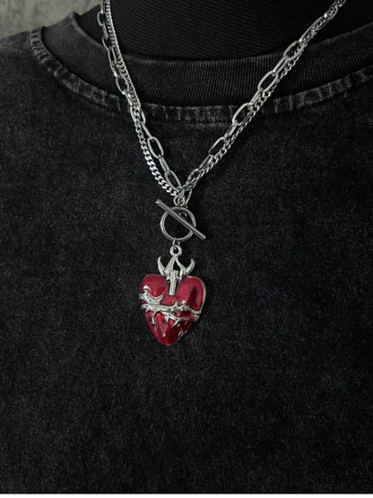 Red Thorn Heart-shaped Pendant Necklace