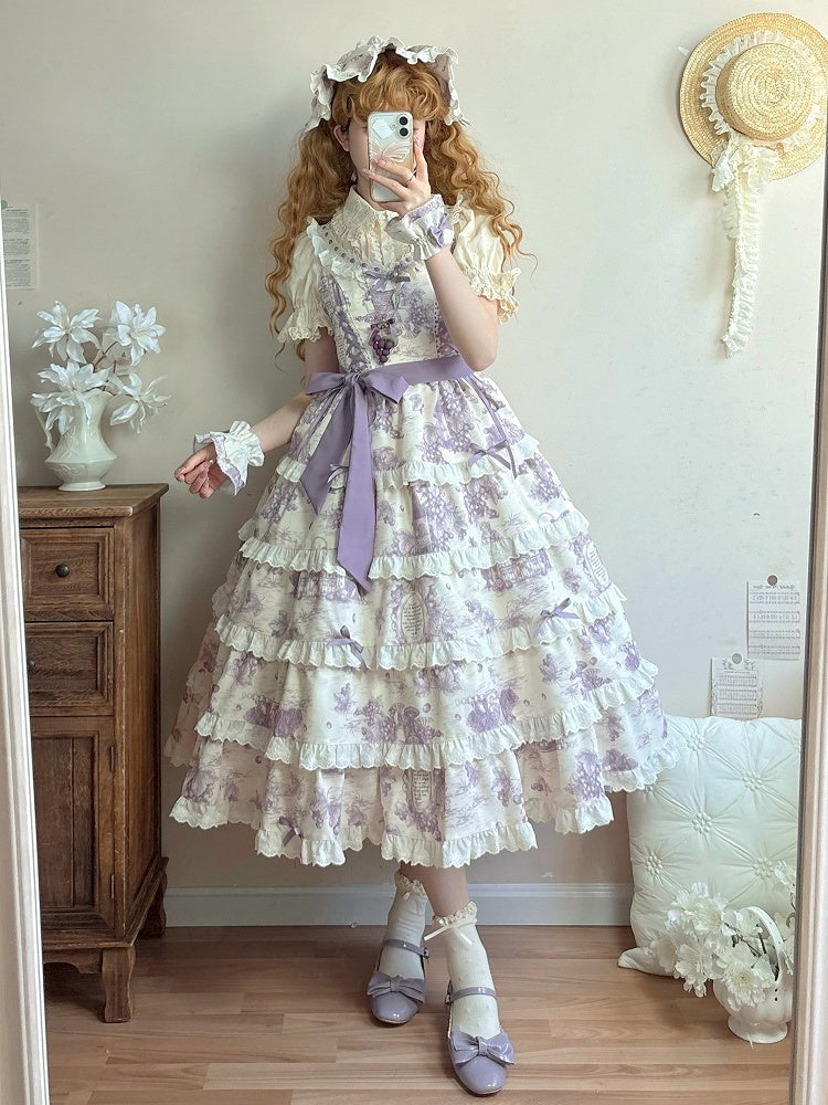 Lila Lolita Kleid mit abnehmbarem Traubensaum und veränderbarem Druck