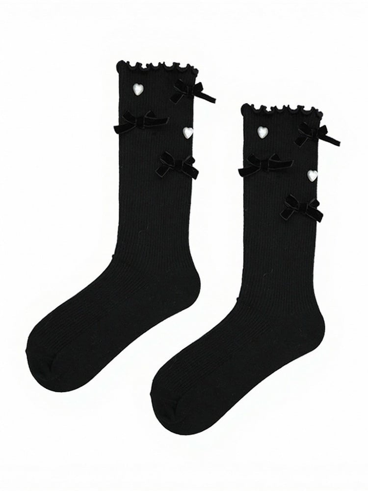 Black and Red Bowknot Ankle Socks with Ruffle Trim - ModaSwings