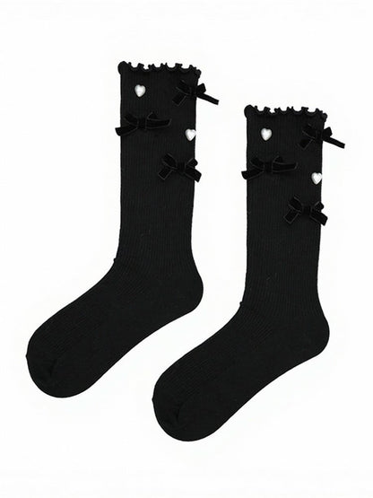 Black and Red Bowknot Ankle Socks with Ruffle Trim - ModaSwings
