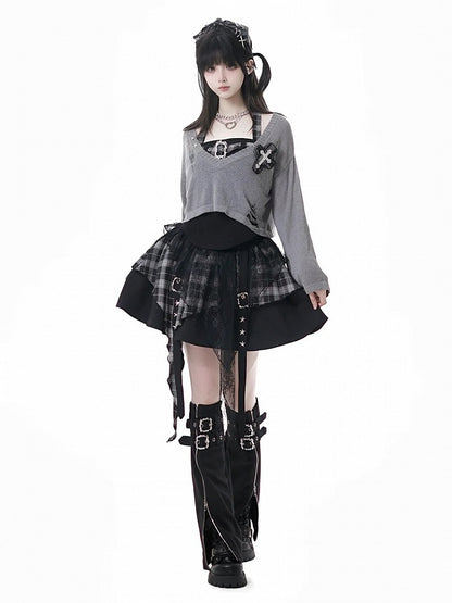 Zipper and Leg Adjustable Square Black Buckles Warmers Techwear with Dual