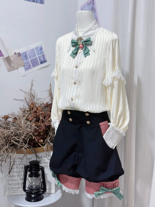 Sleeves Lolita Shirt Ouji Collar Pointed Long Creamy Foldover