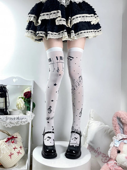 Lolita Musical Star (4 Note Colors) Print Stockings Style