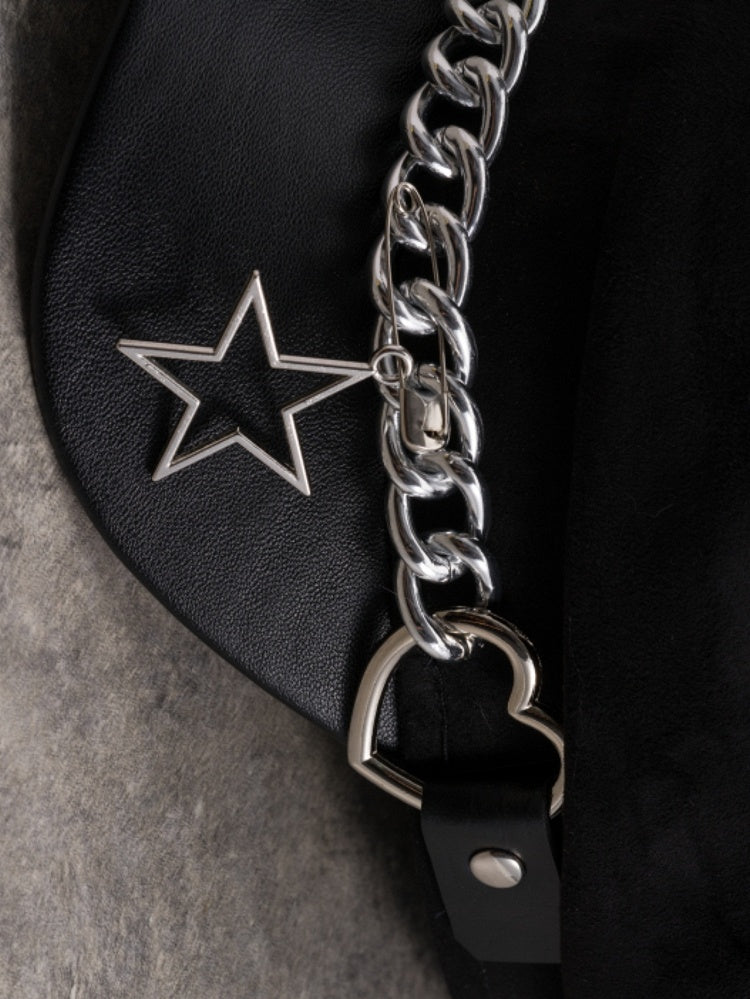 Mit Herz-Design Charm Kette Hut Gothic Black Star Schnalle Baskenmütze