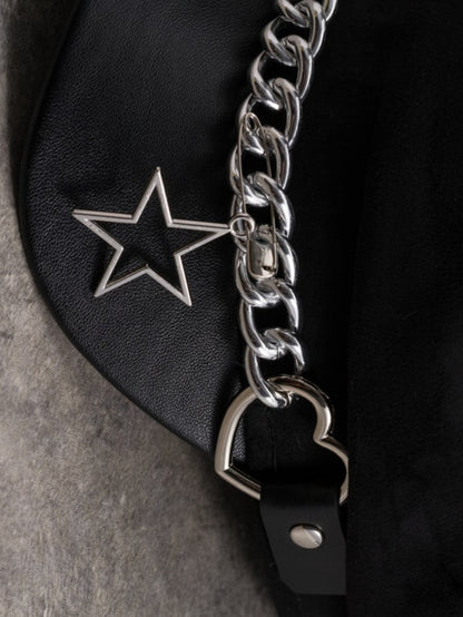 Hat Star Heart Charm With Black Design Buckle Gothic Beret Chain