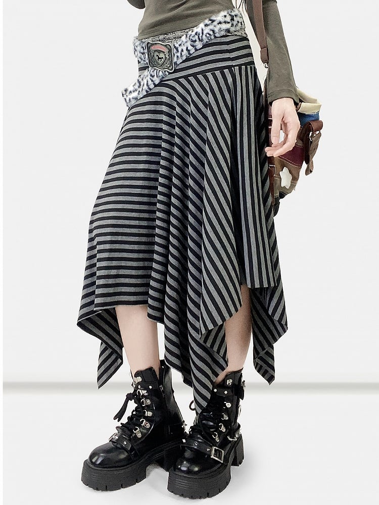 Striped Pattern Y2K Black Handkerchief Hem
