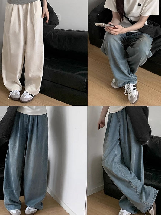 Hose Hellblau/Beige Sommer Weites Bein Casual