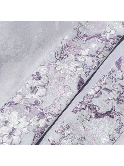 Purple Hanfu-Inspired Chinese Style Long Sleeve Top with Floral Print - Yimu Walnut