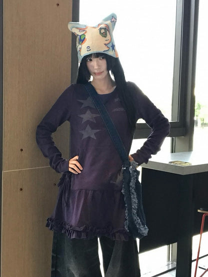 Robe imprimée Letter Star Deep à col rond violet