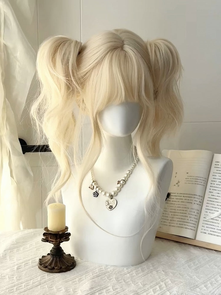 with Full Bangs Long 60CM Wig Blonde Platinum Wavy