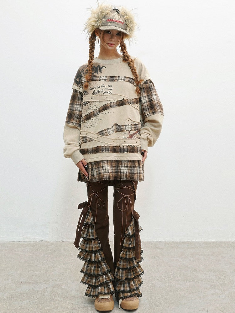 Brown - Pastel Lace-up Pants Details Punk