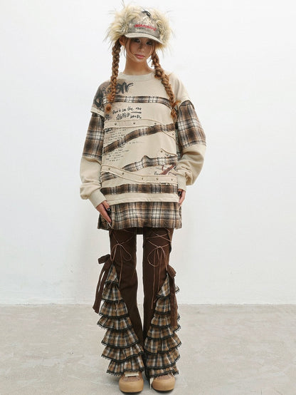 Brown - Pastel Lace-up Pants Details Punk