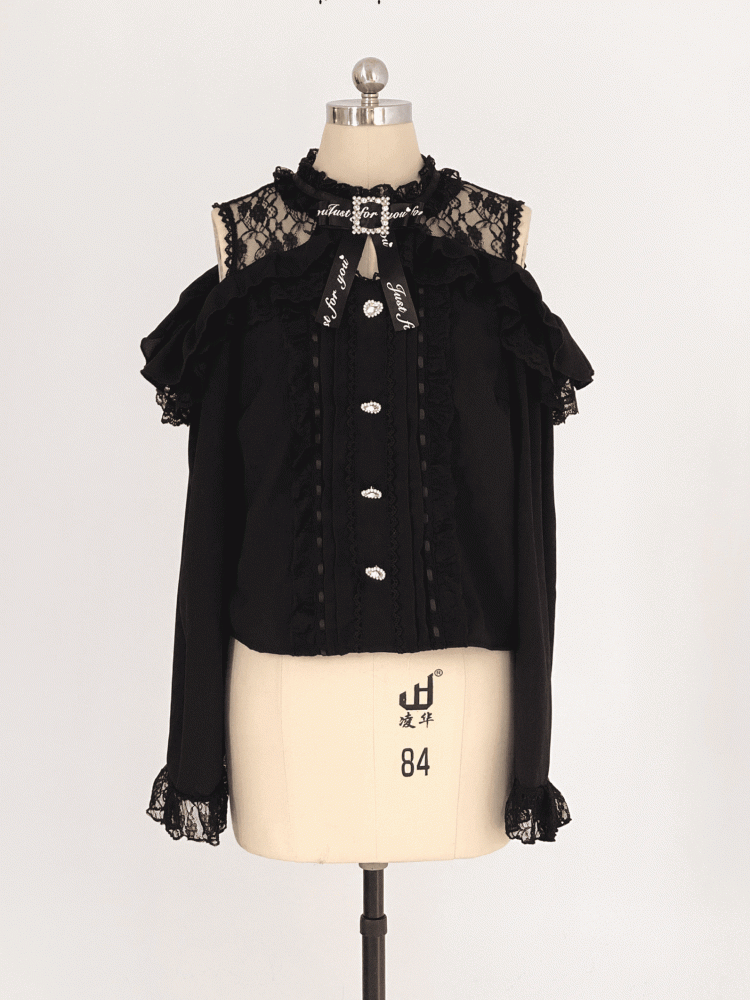 Neckline Illusion Shoulder with Open Blouse Jirai Baggy Kei