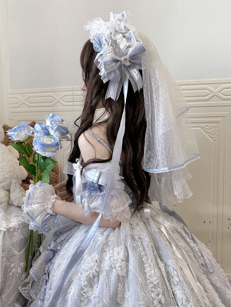 Hairband with Veil and Accents Flower Bead Lolita