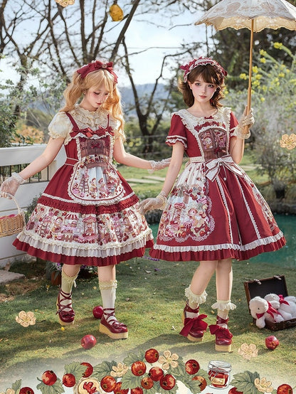 Sweetheart Puff-Sleeve Fruit Print Lolita Dress - Honey Machine