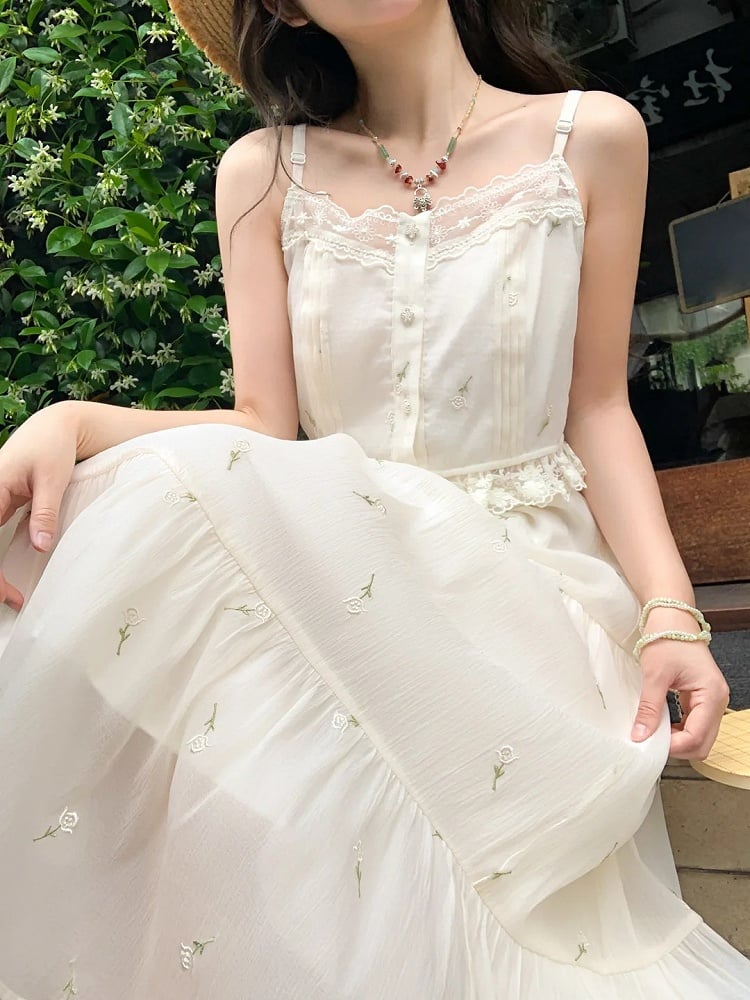 チュールスカート ケイ ベージュ ウエストゴム 花柄刺繍 森