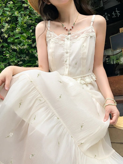 チュールスカート ケイ ベージュ ウエストゴム 花柄刺繍 森