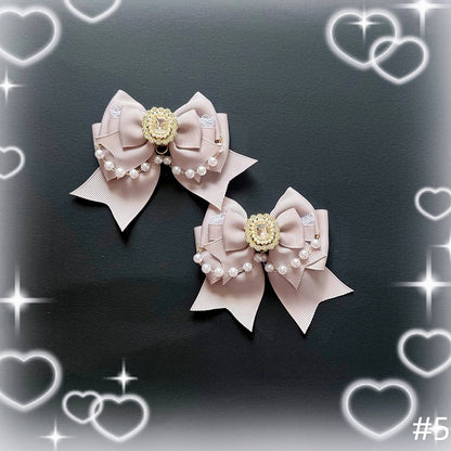 7-Style With Bow - Rhinestone Pink Jirai Hairclips Kei