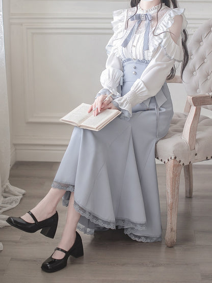 Light Blue Mermaid Skirt with Lace-Up Waist - Walnut JK