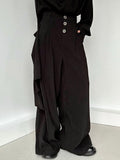 Black Wide-Leg Draped Ouji with Fly Three-Button High-Waisted Lolita Panel Pants