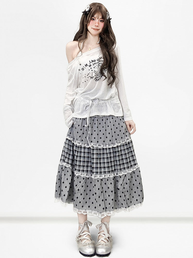 Graues Musterbesatz Polka-Dot Y2K und Rockspitze Bittersüßes Karo