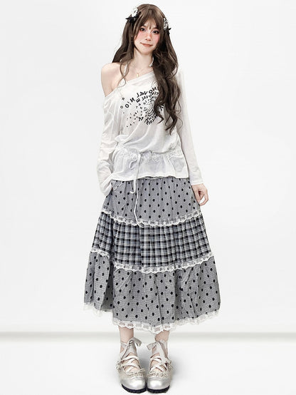 Graues Musterbesatz Polka-Dot Y2K und Rockspitze Bittersüßes Karo