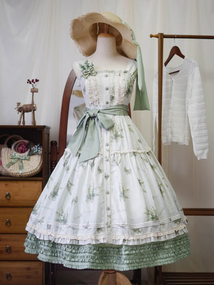 Grüner Lolita-Unterrock mit elastischer Taille und knielanger Länge