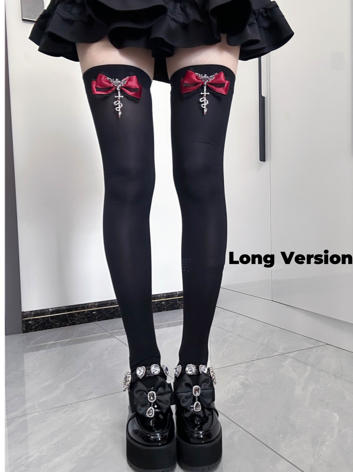 Stockings Accents Red Kei Bowknot Knee Jirai Metal Snake Over Gothic Version Regular/Long