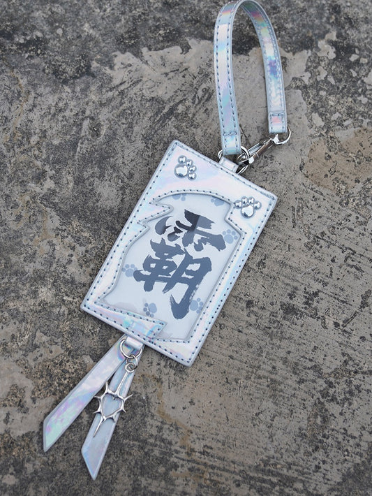 ホルダーカードレーザー愛らしい猫の足跡デザインシルバーPUバッジ