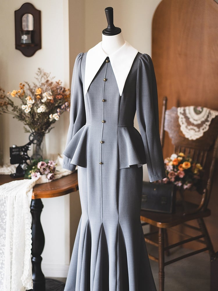 Graues Bürodamen-Retro-elegantes Meerjungfrauenkleid