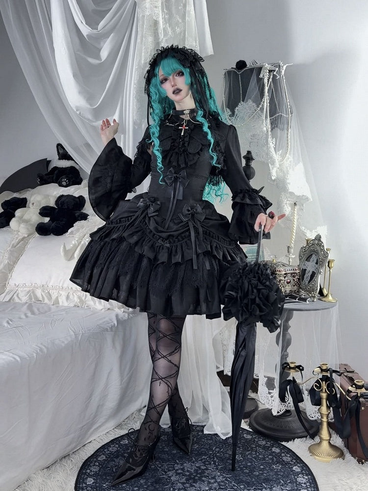 Black Gothic Lolita JSK with Butterfly Embroidery - Tachycardia
