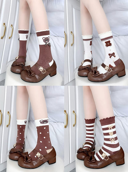 5 Options Cute Bear Pattern/Bow Pattern Ruffled Cotton Socks