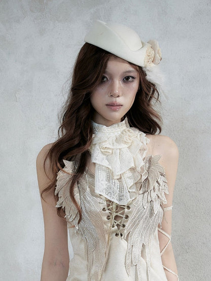 Apricot Multi-Layered Lace Ruffle Neck Accessory Adornment - NO ROMANCE