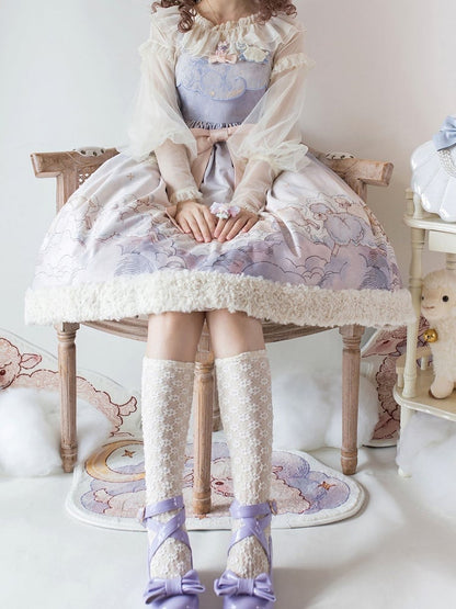 Purple and Print Cloud Dress Plush Sweet JSK with Sheep Lolita Hem