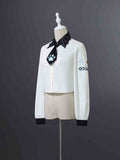 Long Punk Shirt Ruched Rock with Sleeves Tie White