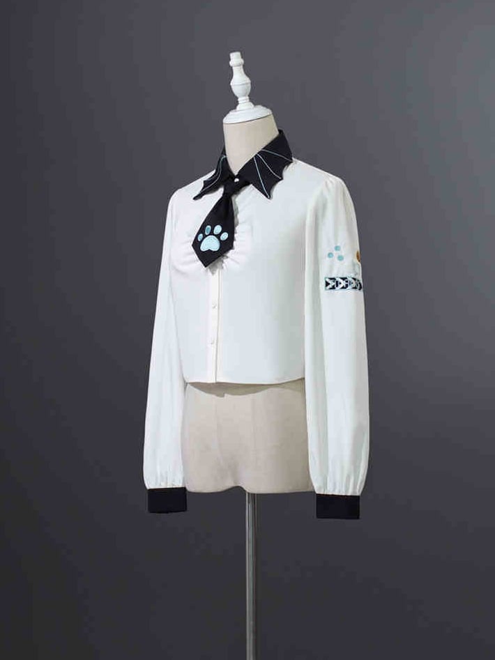 ロングパンクシャツ ルーシュロック 袖付き タイ付き ホワイト