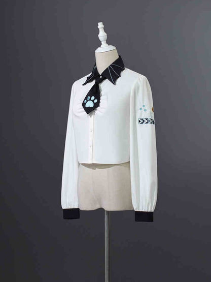 ロングパンクシャツ ルーシュロック 袖付き タイ付き ホワイト