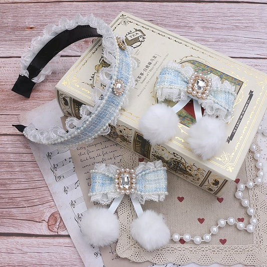 Tweed Bowknot Hairclip Set Options Jirai Color Kei KC 5