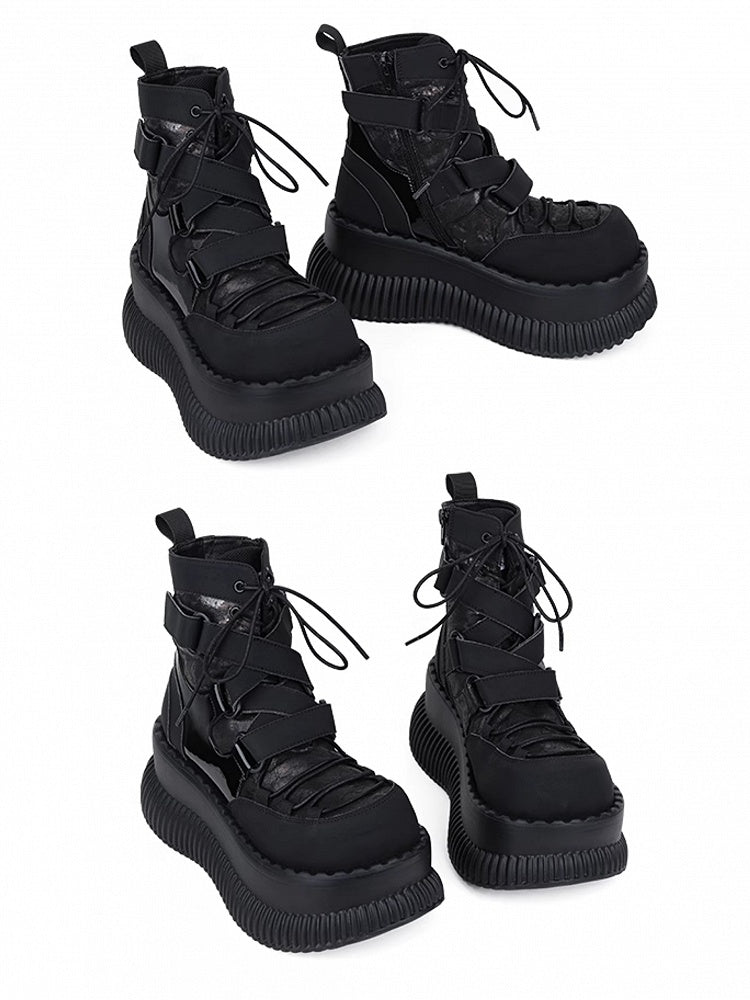 v Closure Black with Boots Lace-Up Rock - Ankle Lace-up Punk Platform