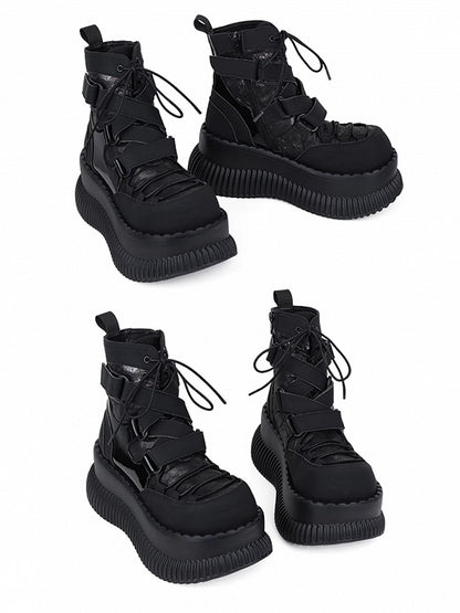 v Closure Black with Boots Lace-Up Rock - Ankle Lace-up Punk Platform