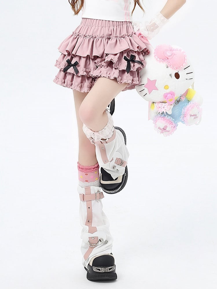 ピンクの大きなリボンがついたティアードスカート（リボン結び付き）