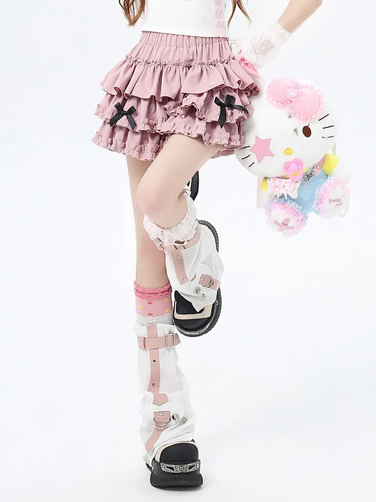 スカート スイートピンク ティアード フリーリボン ビッグリボン